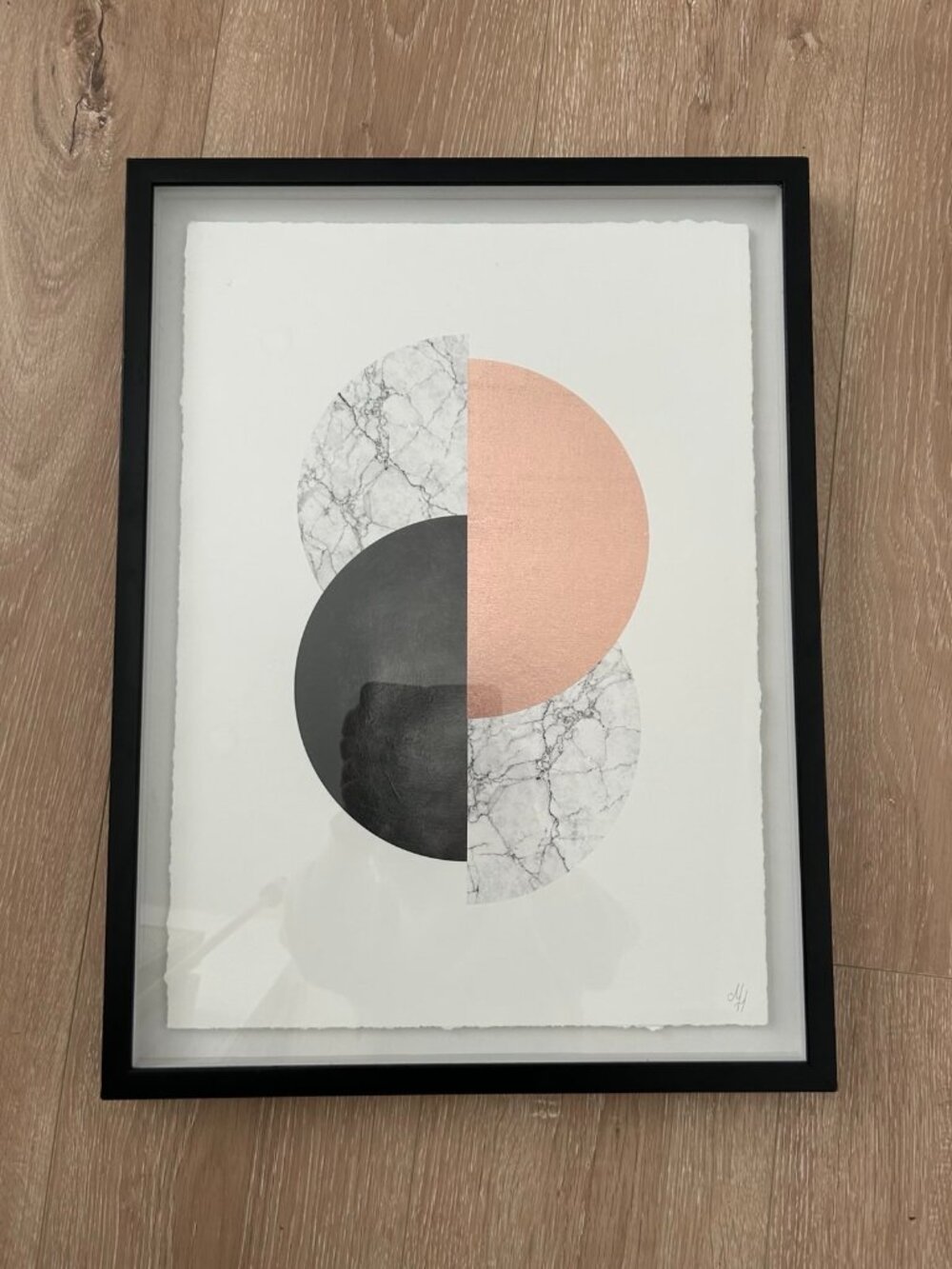 Framed rose gold geometric print